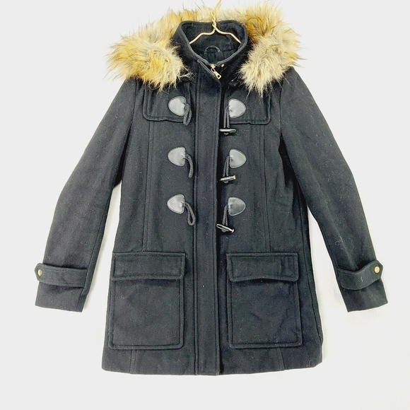 Sam Edelman Jackets & Blazers - Sam Edelman Black Faux Fur Trim Hooded Down Parka Coat Pea Jacket Z68